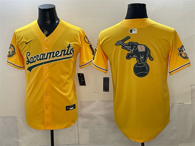 Men's Oakland Athletics Team Big Logo 2026 Yellow Alternate Sacramento Celebrating 125 Years Vapor Limited Stitched Baseball Jersey